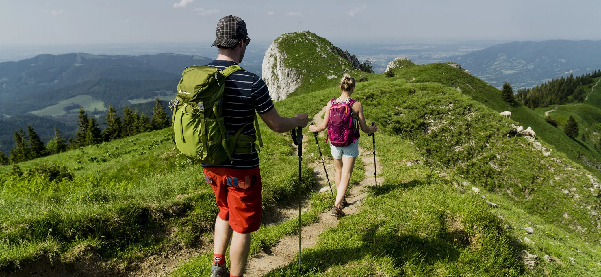 Wandern in den Chiemgauer Alpen | © DAV/Hans Herbig Zwei Wanderer auf den grünen Berghängen der Chiemgauer Alpen | © DAV/Hans Herbig